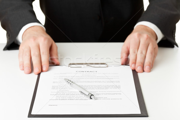 Vertrag Unterzeichnung Geschäftsmann Zwischenablage Stift Unterzeichnung Stock foto © ShawnHempel