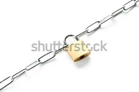 Brass padlock connecting two chains over white background Stock photo © ShawnHempel