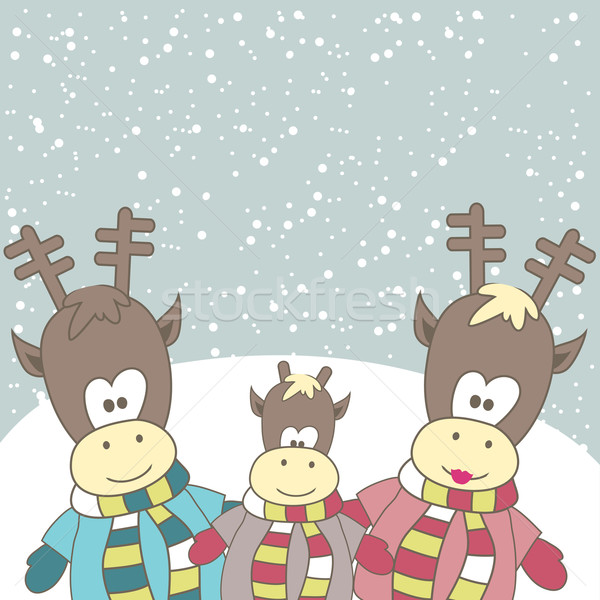 Karácsonyi üdvözlet rénszarvas család szépség gyerek kalap Stock fotó © shekoru