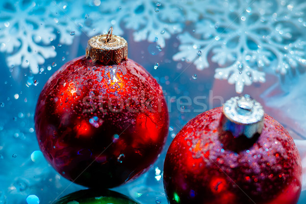 fancy new year frozen balls with ice water drops bokeh Stock photo © shevtsovy