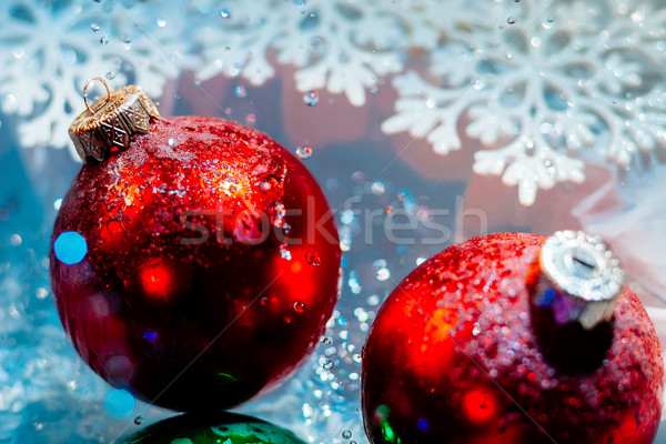 Stock photo: fancy new year frozen balls with ice water drops bokeh