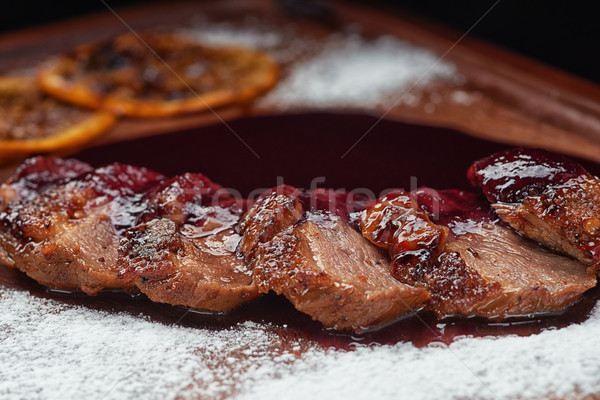 Baked spanish ham snack in sweat berry sauce Stock photo © shivanetua