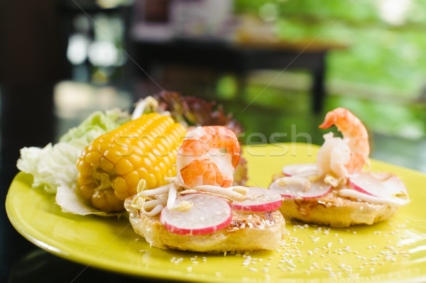 Az plaka sebze domuz pastırması gıda Stok fotoğraf © shivanetua