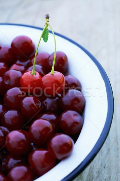 Stockfoto: Kersen · kom · foto · vers · natuur · blad