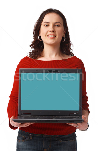 Woman Holding and Showing Open Laptop Stock photo © shyshka