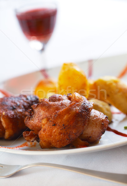 Frango assado carne batata comida frango jantar Foto stock © shyshka