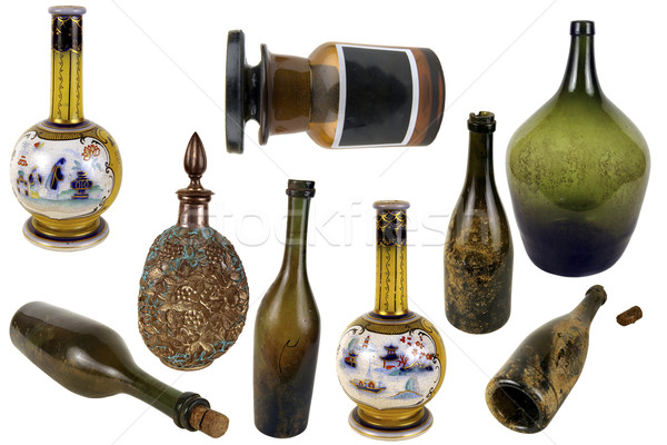 Antiquarische Glas Flasche Flüssigkeit Produkte benutzt Stock foto © sibrikov