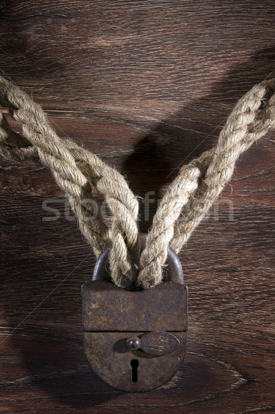 öreg rozsdás zár kötél fa kulcs Stock fotó © sibrikov