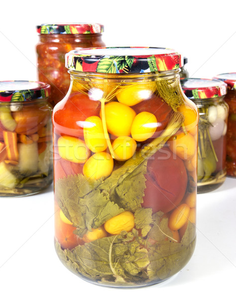 Zöldségek házi készítésű dobozos ízletes termékek egész Stock fotó © sibrikov
