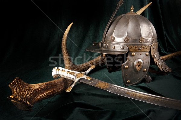 Eisen Helm mittelalterlichen Ritter schwierig Stock foto © sibrikov