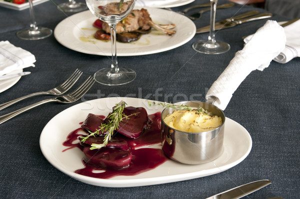 étterem gyönyörű díszített asztal ízletes étel Stock fotó © sibrikov