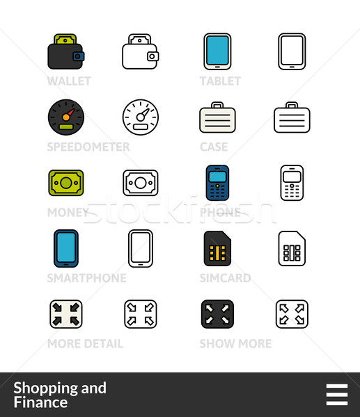 Black and color outline icons, thin stroke line style design Stock photo © sidmay