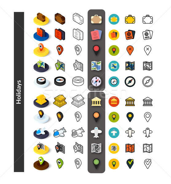Set of icons in different style - isometric flat and otline, colored and black versions Stock photo © sidmay