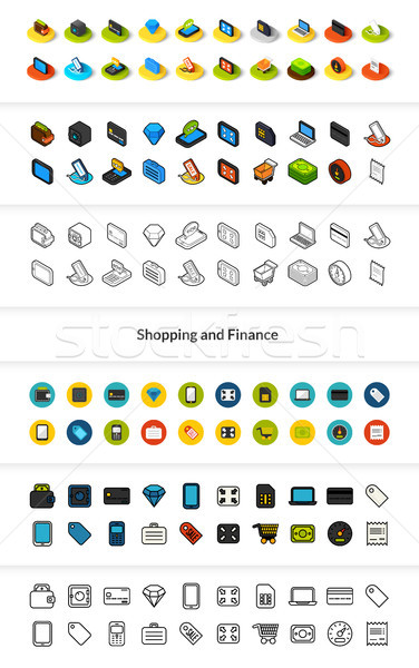 Set of icons in different style - isometric flat and otline, colored and black versions Stock photo © sidmay