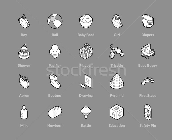 Stock photo: Isometric outline icons set