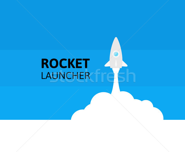 Blue rocket and white cloud, icon in flat style, vector illustration Stock photo © sidmay