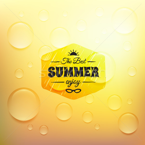 Retro summer label in doodle sketch style isolated on glass background with rain drop, vintage calli Stock photo © sidmay