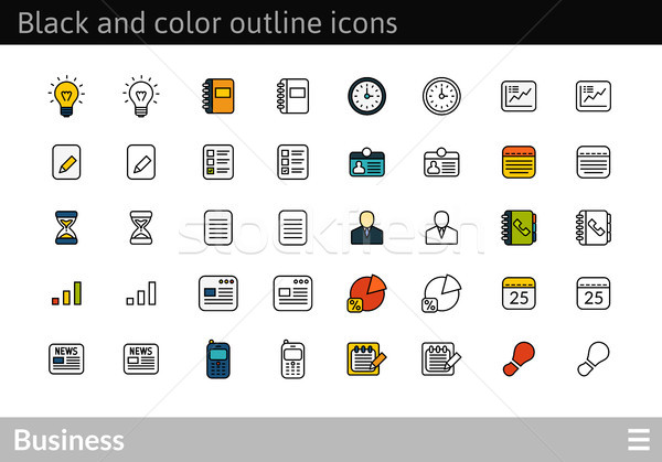 Black and color outline icons, thin stroke line style design Stock photo © sidmay