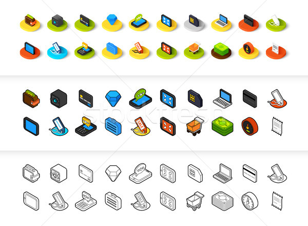 Set of icons in different style - isometric flat and otline, colored and black versions Stock photo © sidmay