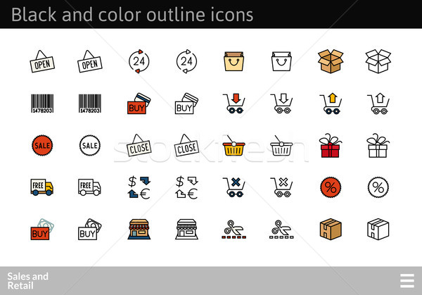 Black and color outline icons, thin stroke line style design Stock photo © sidmay