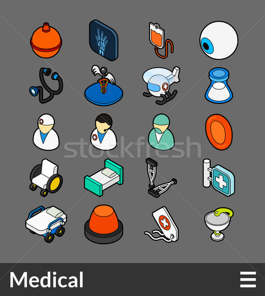 Isometric outline color icons set Stock photo © sidmay