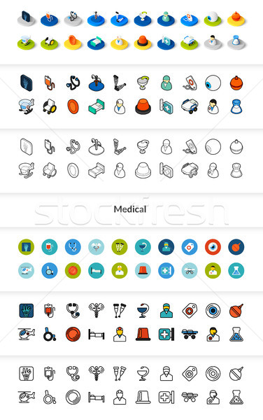 Set of icons in different style - isometric flat and otline, colored and black versions Stock photo © sidmay