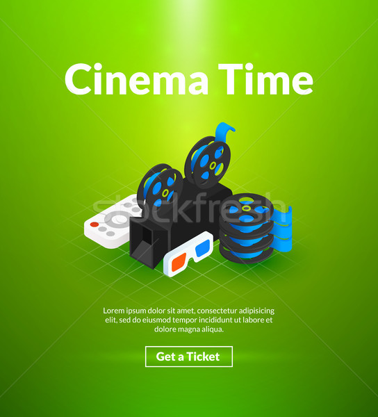 Cinema time poster of isometric color design Stock photo © sidmay