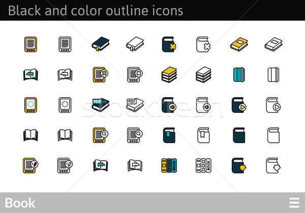 Black and color outline icons, thin stroke line style design Stock photo © sidmay