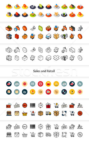 Set of icons in different style - isometric flat and otline, colored and black versions Stock photo © sidmay