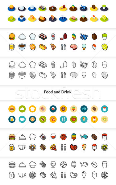 Set of icons in different style - isometric flat and otline, colored and black versions Stock photo © sidmay