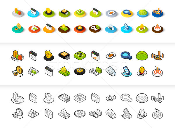 Set of icons in different style - isometric flat and otline, colored and black versions Stock photo © sidmay