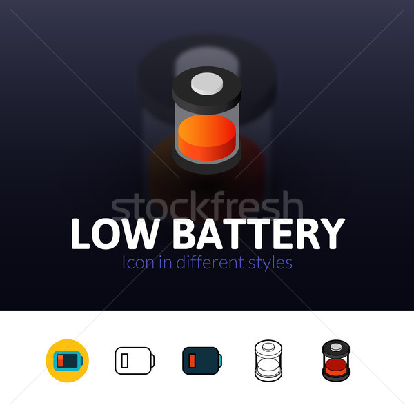 Stockfoto: Laag · batterij · icon · verschillend · stijl · kleur