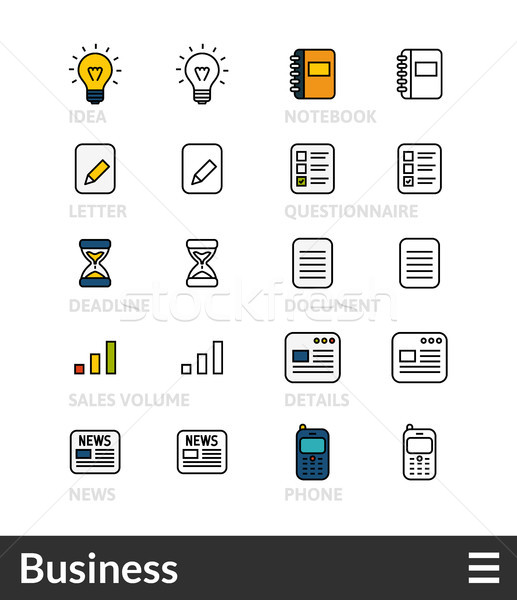 Black and color outline icons, thin stroke line style design Stock photo © sidmay