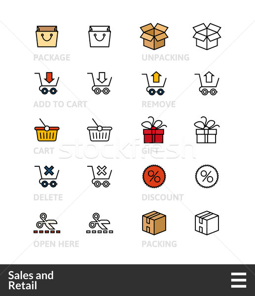 Black and color outline icons, thin stroke line style design Stock photo © sidmay