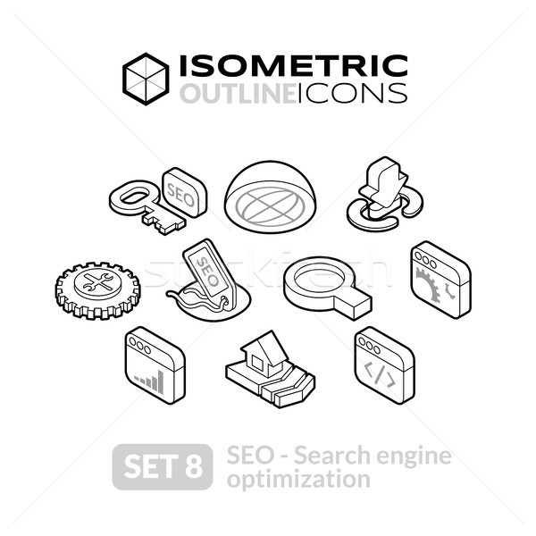 Izometrikus skicc ikon szett ikonok 3D piktogramok Stock fotó © sidmay