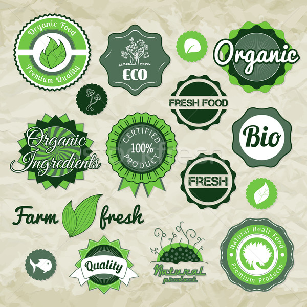 Stock foto: Sammlung · grünen · Vektor · Etiketten · Symbole