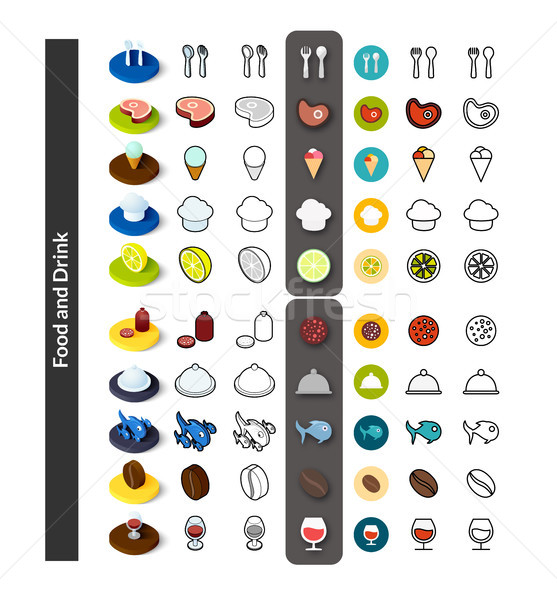 Set of icons in different style - isometric flat and otline, colored and black versions Stock photo © sidmay