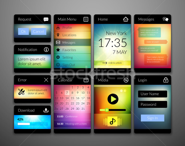 Mobile interface elements with colorful wallpaper, design for applications Stock photo © sidmay
