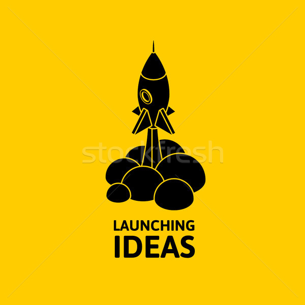 Black rocket and cloud, icon in flat style isolated on yellow background, vector illustration Stock photo © sidmay