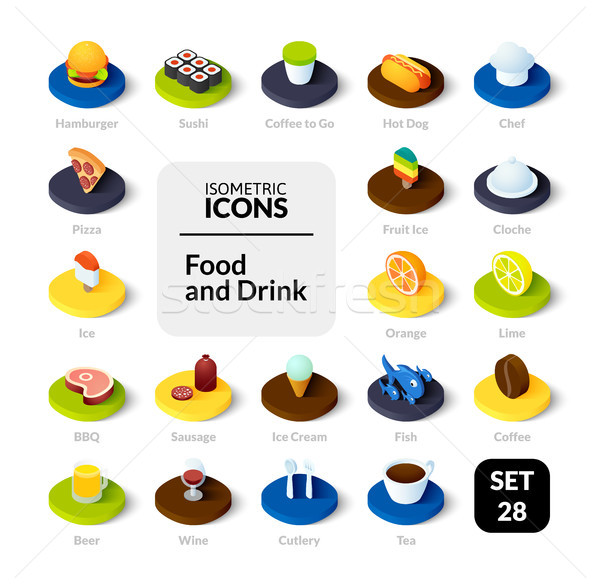 Color icons set in flat isometric illustration style, vector collection Stock photo © sidmay