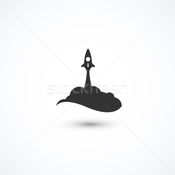 Black rocket and cloud, icon in flat style isolated on white background, vector illustration Stock photo © sidmay