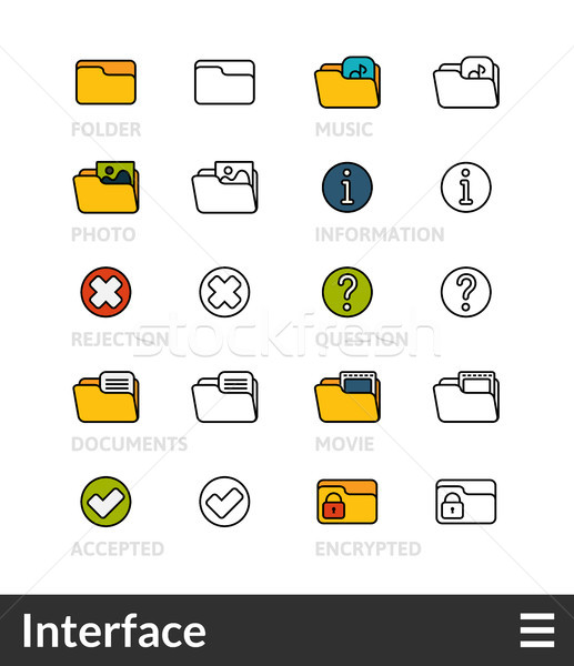 Black and color outline icons, thin stroke line style design Stock photo © sidmay