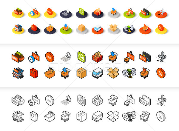 Set of icons in different style - isometric flat and otline, colored and black versions Stock photo © sidmay