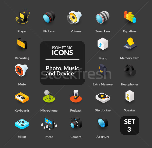 Color icons set in flat isometric illustration style, vector collection Stock photo © sidmay