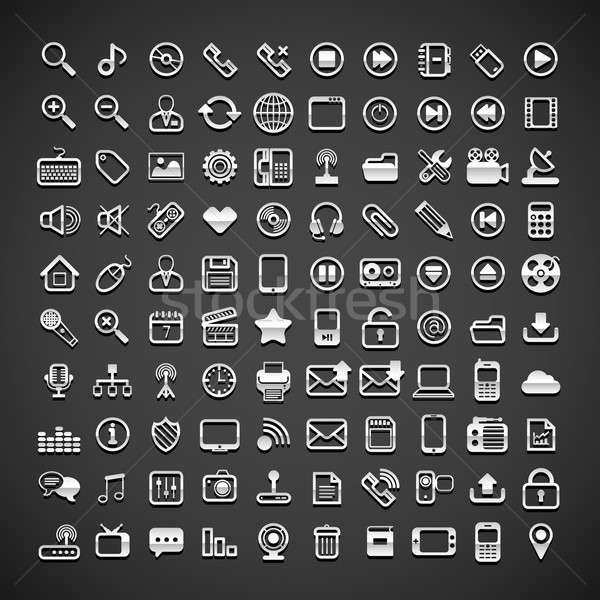 100 flat metallic universal icons Stock photo © sidmay