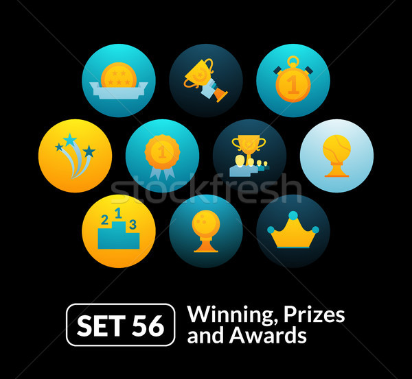 Flat icons set 56 - winning, prizes and awards Stock photo © sidmay