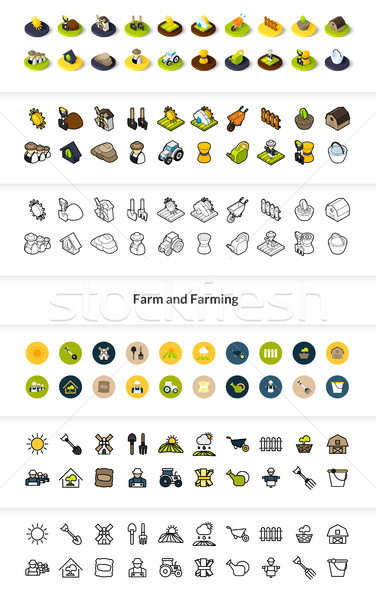 Stock photo: Set of icons in different style - isometric flat and otline, colored and black versions