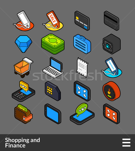 Isometric outline color icons set Stock photo © sidmay