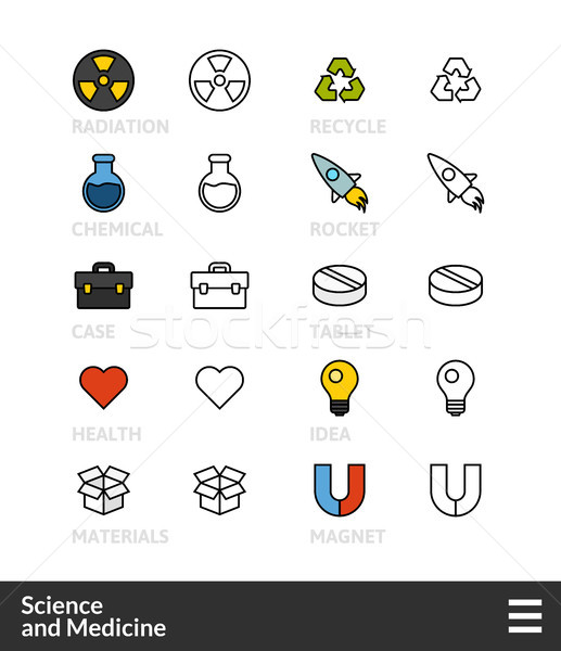 Stock photo: Black and color outline icons, thin stroke line style design