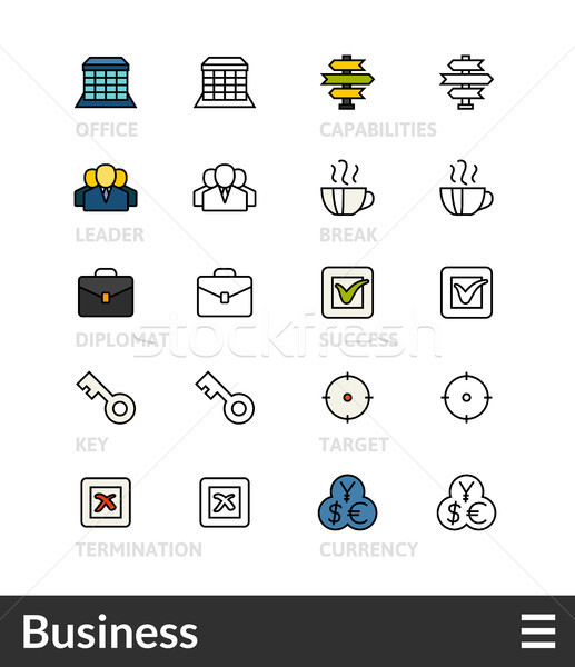 Black and color outline icons, thin stroke line style design Stock photo © sidmay